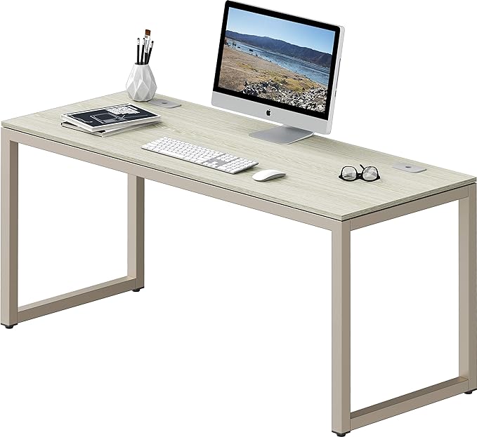 SHW Home Office 55-Inch Large Computer Desk, Maple - LeafyLoom