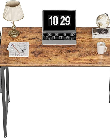 CubiCubi Study Computer Desk 32" Home Office Writing Small Desk, Modern Simple Style PC Table, Black Metal Frame, Rustic Brown - LeafyLoom