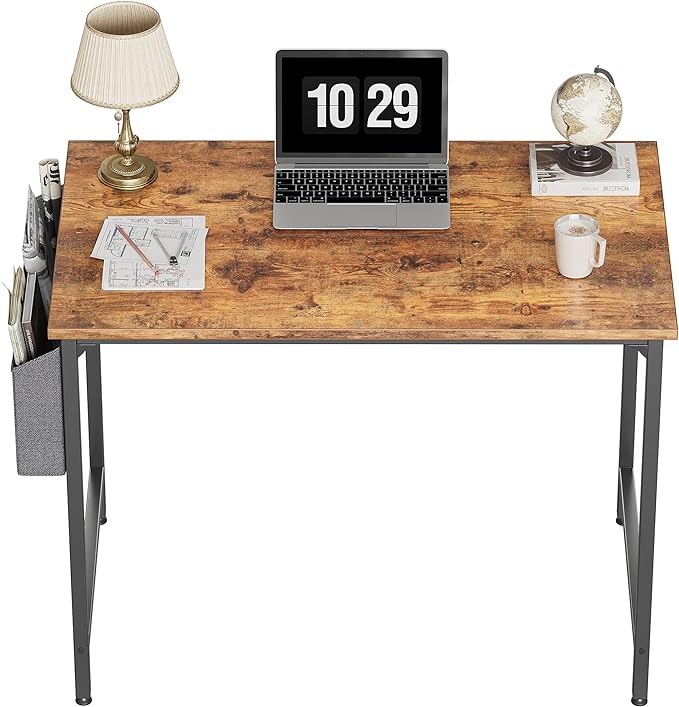 CubiCubi Study Computer Desk 32" Home Office Writing Small Desk, Modern Simple Style PC Table, Black Metal Frame, Rustic Brown - LeafyLoom
