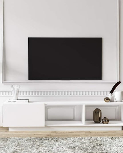 Modern TV Stand up to 75 inch Entertainment Center with Storage Mid-Century Smart Led TV for Living Room 70" TVs End Table, Lepando, White - LeafyLoom