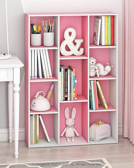 Furinno Luder Bookcase / Book / Storage , 11-Cube, White/Pink - LeafyLoom