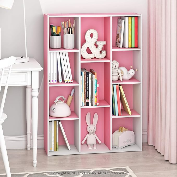 Furinno Luder Bookcase / Book / Storage , 11-Cube, White/Pink - LeafyLoom
