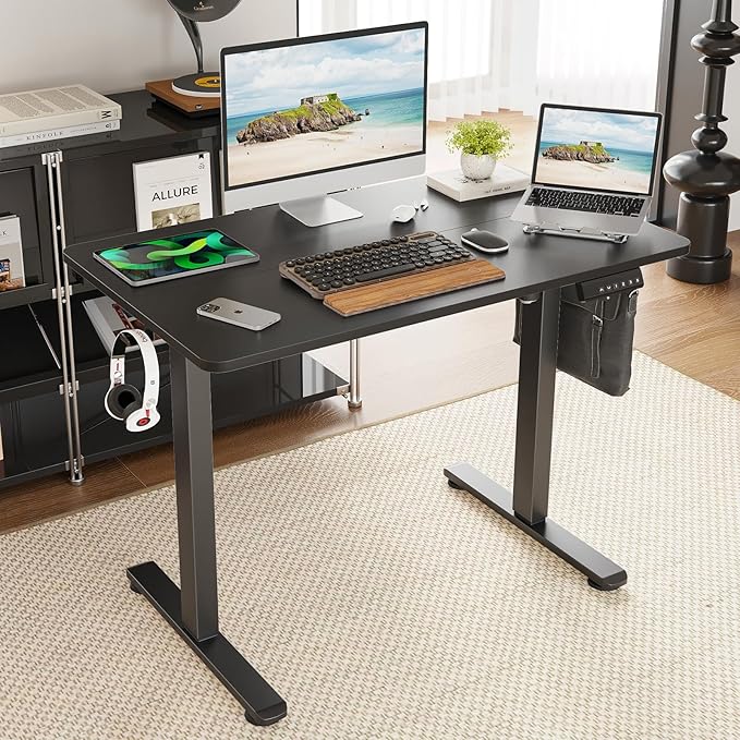 STARY Electric Memory Preset 40 x 24 Inches Adjustable Height Computer Workstation Sit Stand Home Office Desk with Splice Board, 4024, Black Desktop/Black Frame - LeafyLoom