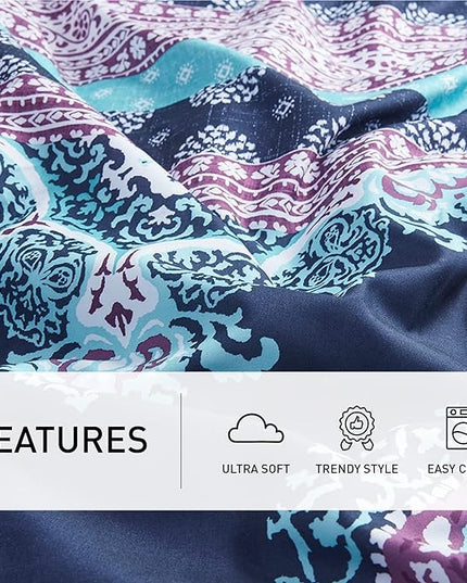 Degrees of Comfort Full Size Comforter Sets with Sheets, Blue Boho Mandala Teenage Girl Bedding, Bohemian Bed in A Bag, Microfiber Bed Set 8 Piece, Matching Decorative Pillow, Navy - LeafyLoom