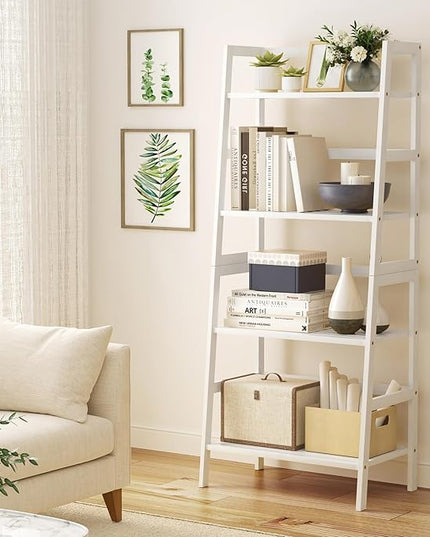 4-Tier Bamboo Bookshelf Ladder Shelf Book Shelf Bookcase Freestanding Storage Rack Plant Stand for Bedroom, Living Room, Bathroom, Small Space, Light white - LeafyLoom