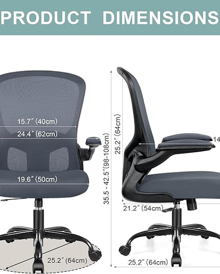 Ergonomic Office Chair, Lumbar Support Desk Chair with Flip-up Armrest and Breathable Mesh, Height Adjustable Swivel Office Chair Darkgray - LeafyLoom