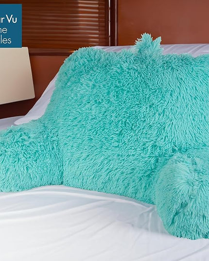 Klear Vu Shaggy Reading Pillow Back Rest Body Pillow for Adults and Kids, Lumbar and Arm Support on Bed, Chair, Couch, Sofa and Floor, 30" x 21", One Size, Aqua - LeafyLoom