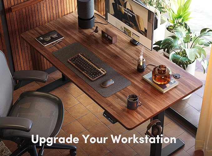 FEZIBO Electric Standing Desk, 55 x 24 Inches Height Adjustable Stand up Desk, Sit Stand Home Office Desk, Computer Desk, Black Walnut - LeafyLoom