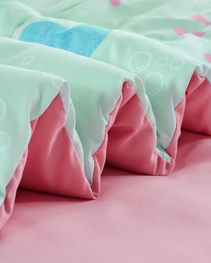 SLEEP ZONE Kids Bedding Comforter Set, Cute Pattern & Super Soft 2 Pieces Bedding Sets, All Season for Girls, 1 Comforter, 1 Pillowcase, Fade Resistant (Mermaid Princess, Twin) - LeafyLoom