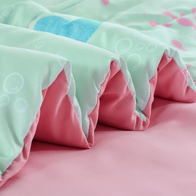 SLEEP ZONE 3 Pieces Comforter Set, Breathable & Super Soft All Season Kids Comforter Set, Cartoon Design for Children, Girls, Easy Care, Washable (Mermaid Princess, Full/Queen) - LeafyLoom