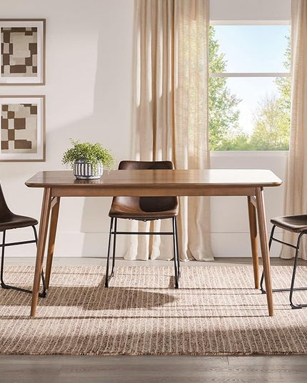 Walker Edison Mid-Century Modern Solid Wood Tapered-Leg Dining Table, 59 Inch, Walnut - LeafyLoom