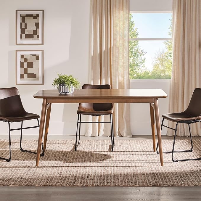 Walker Edison Mid-Century Modern Solid Wood Tapered-Leg Dining Table, 59 Inch, Walnut - LeafyLoom