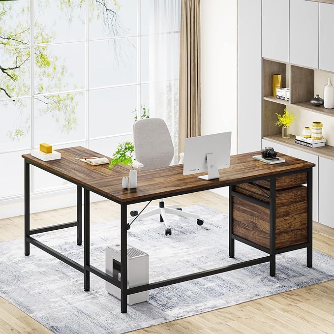 Tribesigns L Shaped Desk with File Drawer Cabinet, 59 Inch Corner Desk L Shaped Computer Desk with Drawers, PC Table Writing Desk for Home Office, Rustic Brown - LeafyLoom