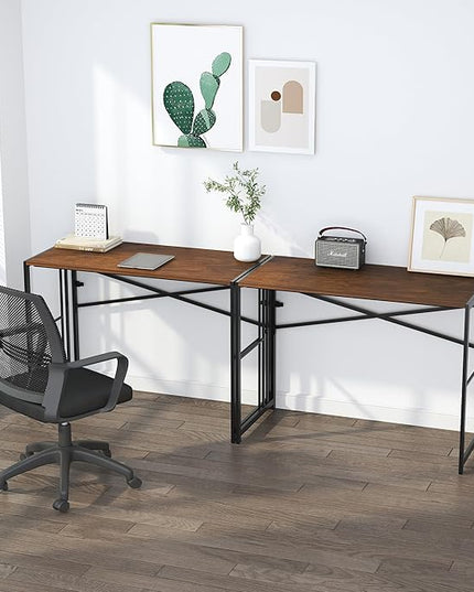 Folding Computer Desk 40 inch Writing Gaming Computer Camping Desk, No Assembly Required Home Office Table, Mahogany - LeafyLoom