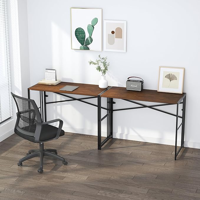 Folding Computer Desk 40 inch Writing Gaming Computer Camping Desk, No Assembly Required Home Office Table, Mahogany - LeafyLoom