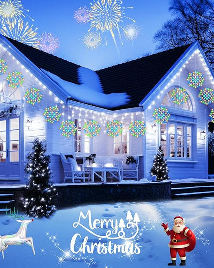 Christmas Snowflake Icicle Lights Outdoor - Plug-in 23.6ft 10 Drops 480LED Snowflake Window Lights, Connectable for Indoor Outdoor Porch Eaves Rooftops Canopy Christmas Decoration, Multicolor Brightown