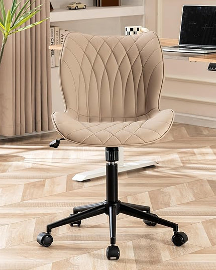 YOUNUOKE Office Desk Chair, Comfy Home Office Chairs, Small Comfortable Desk Chairs with Wheels, Armless PU Leather Chairs for Computer Conference, Khaki - LeafyLoom