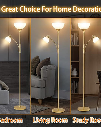 Floor Lamp, Standing lamp, 3 Levels Dimmable Brightness, Included 9W and 5W LED Bulbs, Lamp for Living Room, Bedroom, Office, Reading - LeafyLoom
