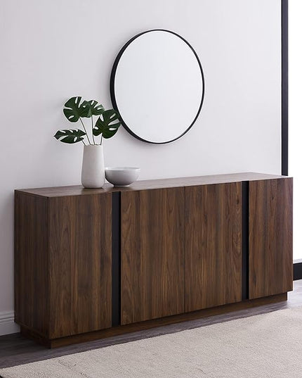Walker Edison Liss Contemporary 4-Door Minimalist Sideboard, 70 Inch, Dark Walnut - LeafyLoom