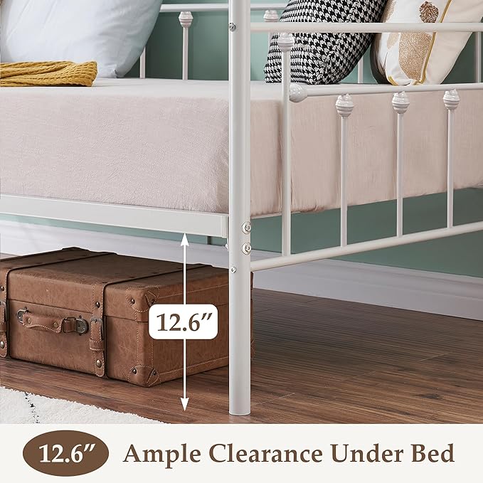 VECELO Twin Size Daybed Frame Metal Steel Slat Support with Headboard Sofa Bed Platform for Living Room, Guest Room, Easy Assembly, White - LeafyLoom