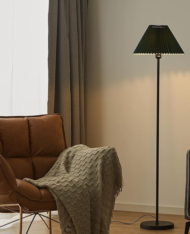 Modern Elegant Black Pole Floor Lamp Simple Design Tall Lamp with Dark Green Shade Standing Lamp with LED Bulb for Living Room and Bedroom - LeafyLoom