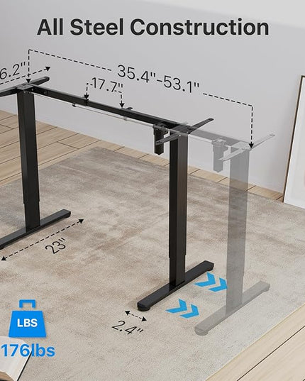 JOYSEEKER Electric Standing Desk Frame Workstation,Stand up Desk legs Height Adjustable,Ergonomic Sit Stand Desk Base for 39 to 63 inch Table Tops,Black - LeafyLoom