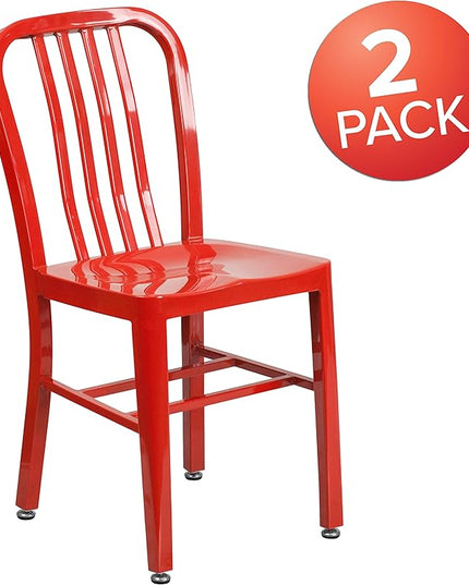 Flash Furniture Gael Indoor/Outdoor Modern Metal Dining Chairs, Commercial-Grade Galvanized Steel Restaurant Chairs, Set of 2, Red - LeafyLoom