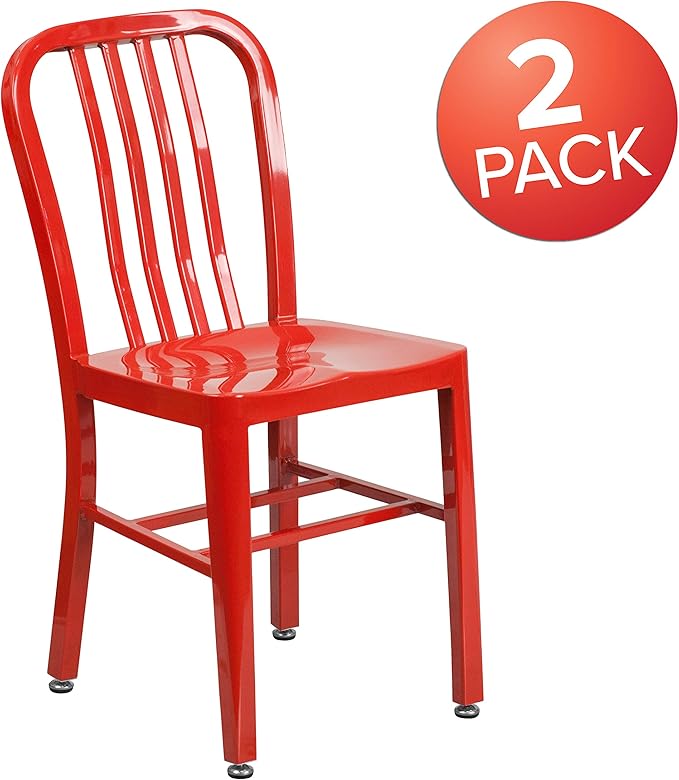 Flash Furniture Gael Indoor/Outdoor Modern Metal Dining Chairs, Commercial-Grade Galvanized Steel Restaurant Chairs, Set of 2, Red - LeafyLoom