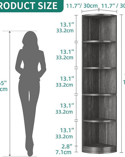 YITAHOME 70.8" Corner Shelf, 5 Tier Corner Bookshelf and bookcase, Modern Open Free Standing Shelving Unit Wooden Display Rack Storage Shelves for Bedroom, Living Room, Home Office, Charcoal Gray - LeafyLoom