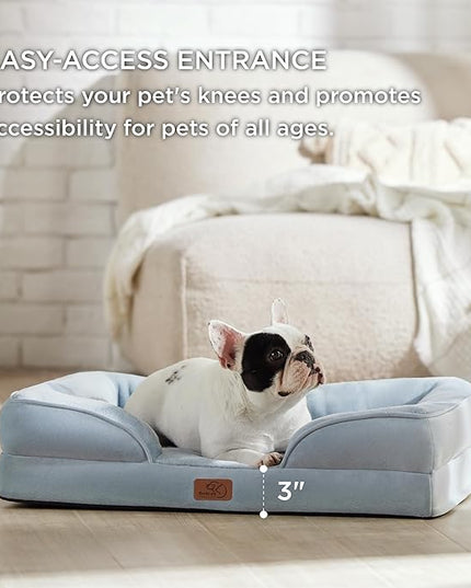 Bedsure Orthopedic Dog Bed for Medium Dogs - Waterproof, Supportive Foam Pet Couch Bed with Removable Washable Cover, Non-Skid Bottom, Light Blue BEDSURE