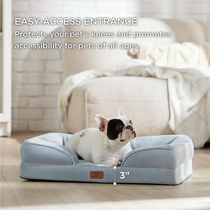 Bedsure Orthopedic Dog Bed for Medium Dogs - Waterproof, Supportive Foam Pet Couch Bed with Removable Washable Cover, Non-Skid Bottom, Light Blue BEDSURE