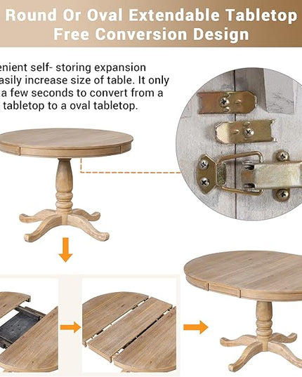 NicBex Round Dining Table Set for 4 Kitchen & Dining Room Tables Modern Dining Table Set for 4, Round Table and 4 Kitchen Room Chairs for Dining Room, Dinette, Breakfast Nook, Natural Wood Wash - LeafyLoom