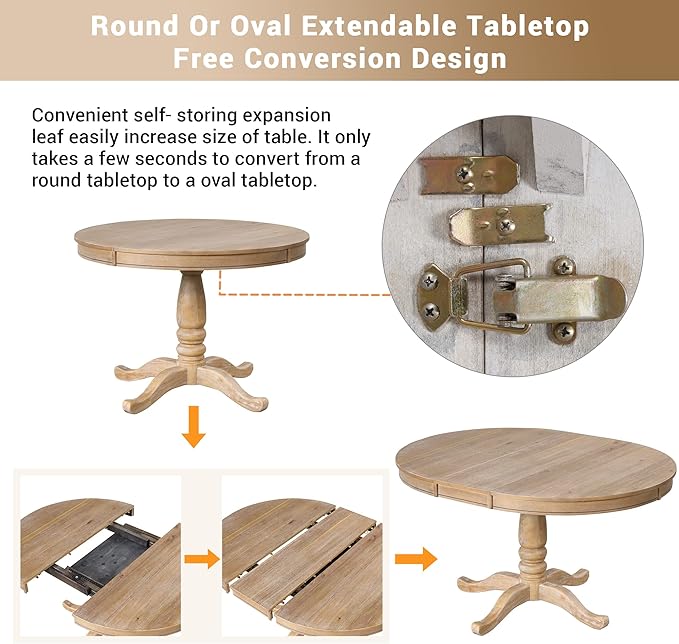NicBex Round Dining Table Set for 4 Kitchen & Dining Room Tables Modern Dining Table Set for 4, Round Table and 4 Kitchen Room Chairs for Dining Room, Dinette, Breakfast Nook, Natural Wood Wash - LeafyLoom