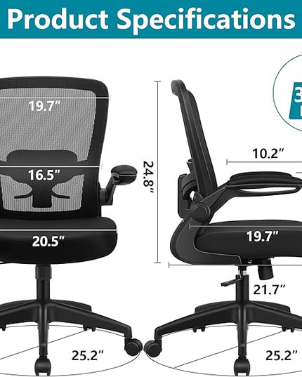 FelixKing Office Chair, Ergonomic Desk Chair Breathable Mesh Chair with Adjustable High Back Lumbar Support Flip-up Armrests, Executive Rolling Swivel Comfy Task Computer Chair for Home Office - LeafyLoom