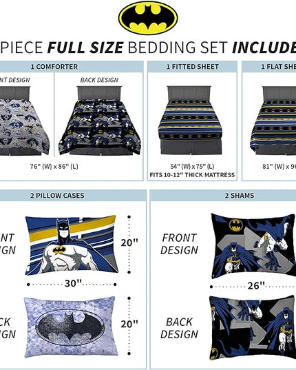 Franco Kids Bedding Super Soft Comforter and Sheet Set with Sham, 7 Piece Full Size, Batman - LeafyLoom