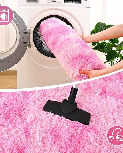 Merelax Soft Shaggy Rug for Kids Bedroom, Oval 2.6'x5.3' Plush Fluffy Rugs for Living Room, Furry Carpet for Teen Girls Room, Anti-Skid Fuzzy Comfy Rug for Nursery, Cute Baby Play Mat,Tie-dyed Pink - LeafyLoom