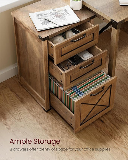 VASAGLE File Cabinet, Filing Cabinet with 3 Drawers, Printer Stand, Fit A4, Letter Size, Hanging File Folders, Modern Farmhouse Style, for Home Office, Study, Honey Brown UOFC054T41 - LeafyLoom