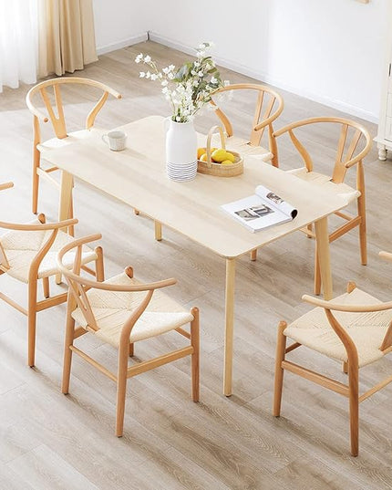 Farini Rattan Chairs for Dining Room Wishbone Chair Solid Wood Armchairs Y Shaped Backrest Hemp Seat for Home Restaurant Fully-Assembled(Set of 2,Nature-Beige Seat) - LeafyLoom
