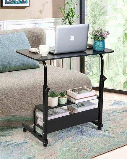 Adjustable Height Mobile Computer Desk for Small Space Rolling Desk with Wheels Desk Home Office Study Desk Portable for Bedrooms Work Desk Size 31.5x15.7 Inch Black with Storage Gaming Table B - LeafyLoom