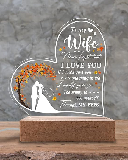 Acrylic Night Light Gifts for Wife - to My Wife Never Forget That I Love You - Wife Gifts from Husband to Wife on Valentines, Anniversary - Wife Birthday Gift Ideas - LeafyLoom
