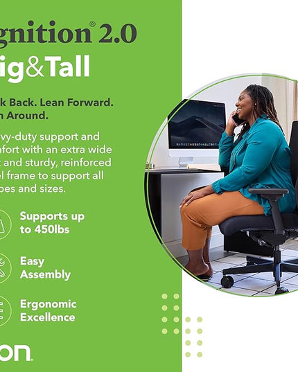 HON Ignition 2.0 Ergonomic Office Chair - Tilt Recline, Swivel Wheels, Comfortable for Long Hours in Home Office & Task Work, Executive - LeafyLoom