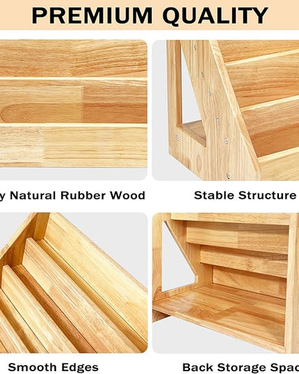 5 Tier Montessori Bookshelf Solid Wood, Nursery Bookcase, Toddler Book Display Shelf for Toddler, 17" Height - LeafyLoom