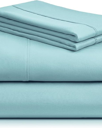 LuxClub 4 PC Sheet Bed Sheets Deep Pockets 18" Eco Friendly Wrinkle Free-Kids-Fitted Sheets Machine Washable Hotel Bedding Silky Soft - Aqua Twin XL - LeafyLoom