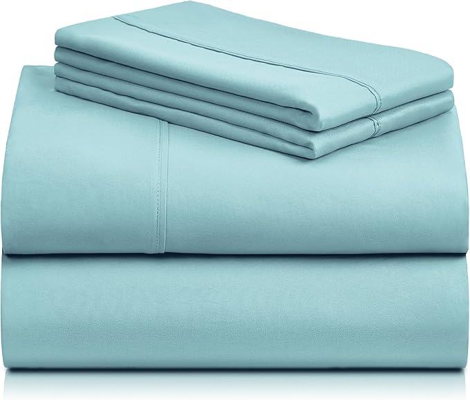 LuxClub 4 PC Sheet Bed Sheets Deep Pockets 18" Eco Friendly Wrinkle Free-Kids-Fitted Sheets Machine Washable Hotel Bedding Silky Soft - Aqua Twin XL - LeafyLoom