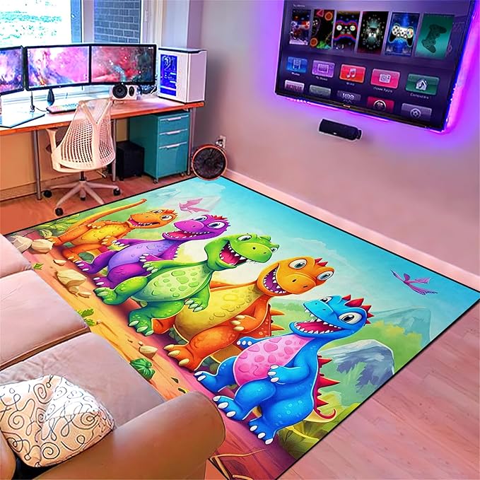 Dinosaur Carpet for Boys Room - Dinosaur Rugs for Boys Bedroom Cartoon Dinosaur Rug Kids Rugs for Bedroom Cute Dinosaur Area Rug for Living Room Bedroom Kids Room,2'5''×4' - LeafyLoom