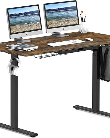 SHW 55-Inch Large Electric Height Adjustable Standing Desk, 55 x 28 Inches, Rustic Brown - LeafyLoom