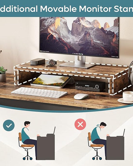 Bestier Lift Top L Shaped Desk with File Drawer, 55'' x 55'' Office Desk with Reversible Storage Drawers, L Shaped Standing Desk with Computer Monitor Stand - LeafyLoom
