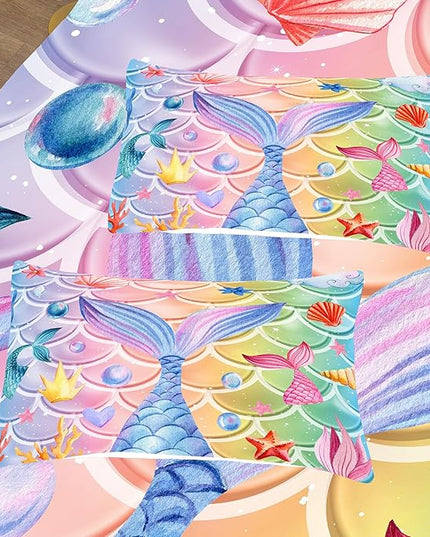 NINENINE Mermaid Tail Bedding Mermaid Comforter Set,Blue Glitter Bedding Full Comforter Sets for girls,Rainbow Scales Bedding Sets with 1Comforter 2Pillowcases - LeafyLoom