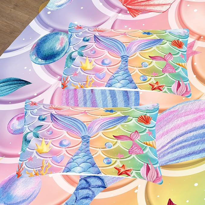 NINENINE Mermaid Tail Bedding Sets,Mermaid Comforter Rainbow Bedding,Twin Comforter Sets for Girls,Blue Glitter Comforter Sets with 1Comforter 1Pillowcase - LeafyLoom