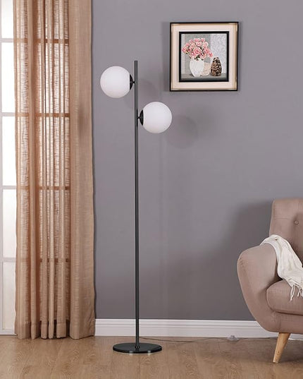 Brightech Sphere - Mid Century Modern 2 Globe Floor Lamp for Living Room Bright Lighting - Contemporary LED Standing Light for Bedrooms & Offices - Black Indoor Pole Light - LeafyLoom